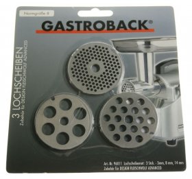 Gastroback Perforated Disc For Meat Grinder - 96011 Perforated Disc Set Sizes 3mm 8mm And 14mm