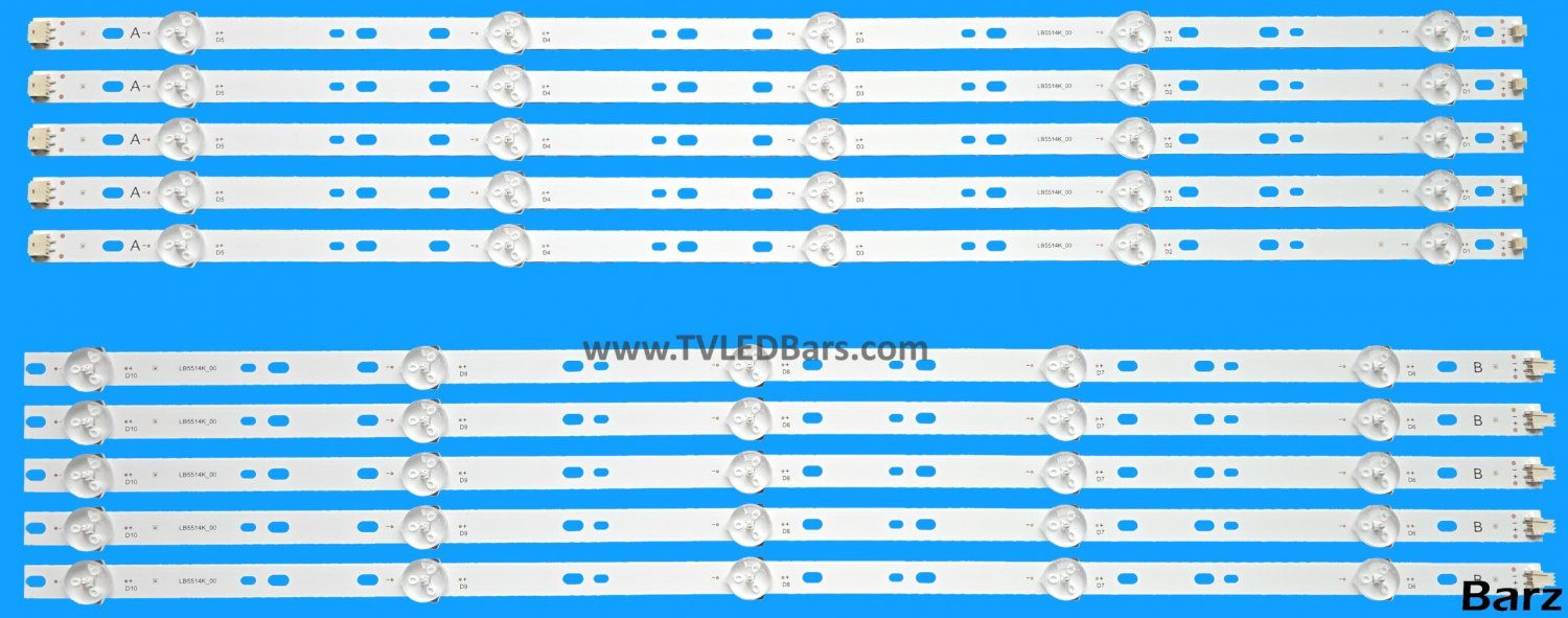 Barz LED Backlight Array Philips 996592000847 Philips 55PUS6504/12 55PUS6554/12 55" TPT550F2-PU2L03.Q REV:S03A LB5514E V0_00 + V1_01 / LB5514K V0_00 +V1_01 10pcs