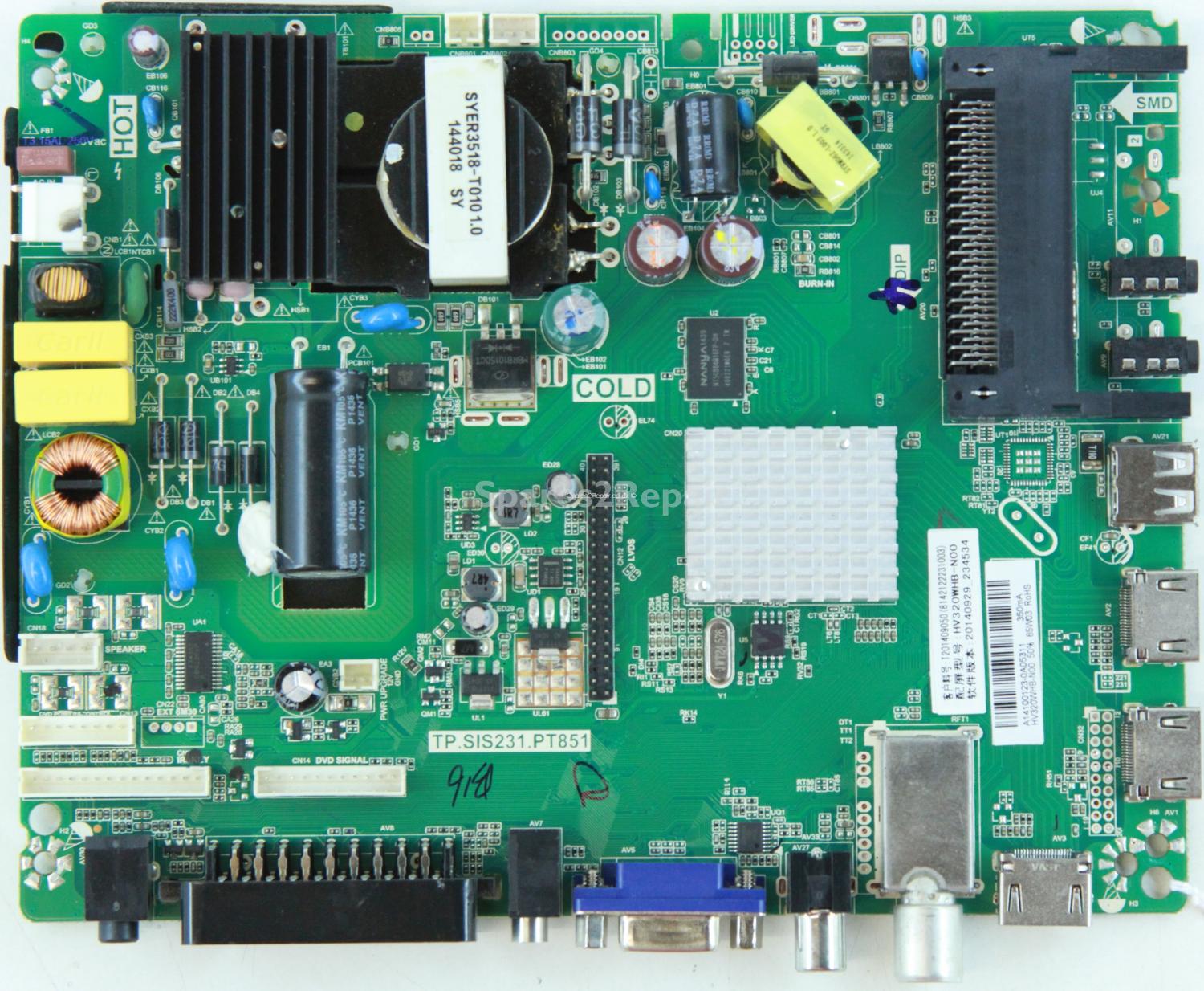 Proscan PLDEDV3292 - Main Board - TP.SIS231.PT851 - A14100123 - T201409050 - HV320WHB-N00