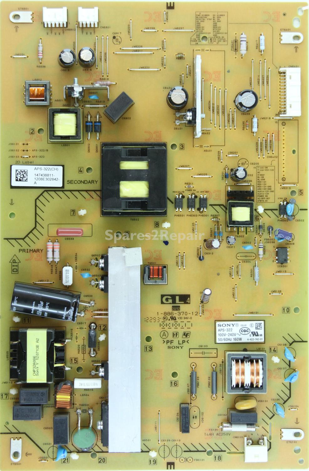 Sony KDL-40EX653 - Power Supply - 1-886-370-12 - 147438811 - 4-422-742-01 - APS-322 - GL4
